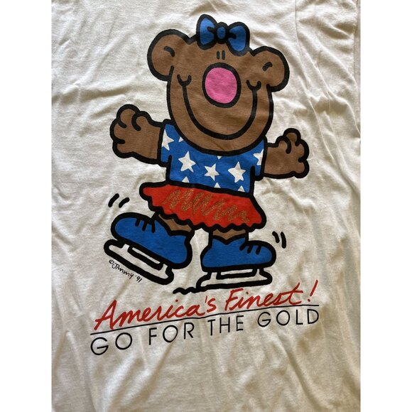 Vintage Tultex Go For The Gold Ice Skating Bear Tshirt Size XL - Picture 2 of 6